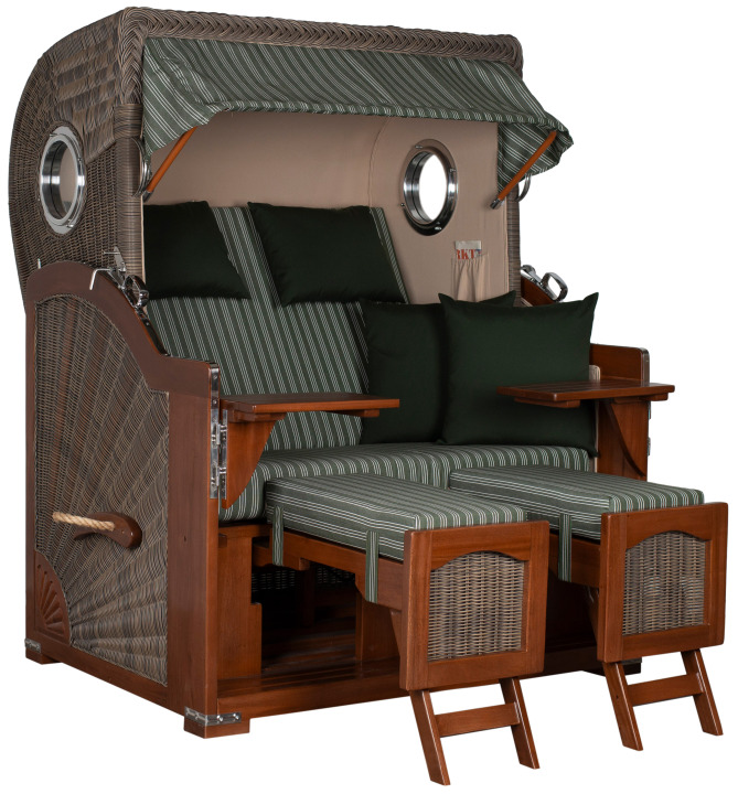 Strandkorb Rantum Bullauge Mahagoni PE Grey Dessin 504 Grau